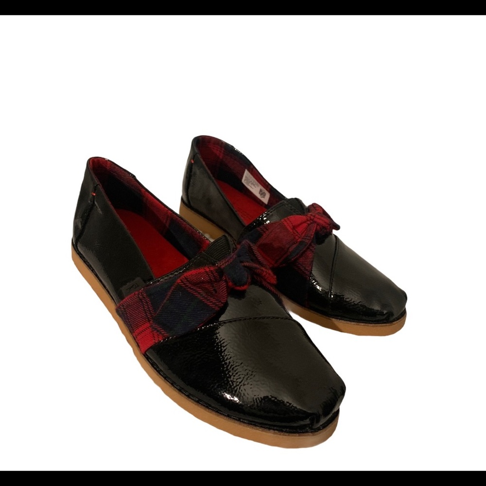TOMS ALPARGATA BOW SLIP-ON IN BLACK PLAID